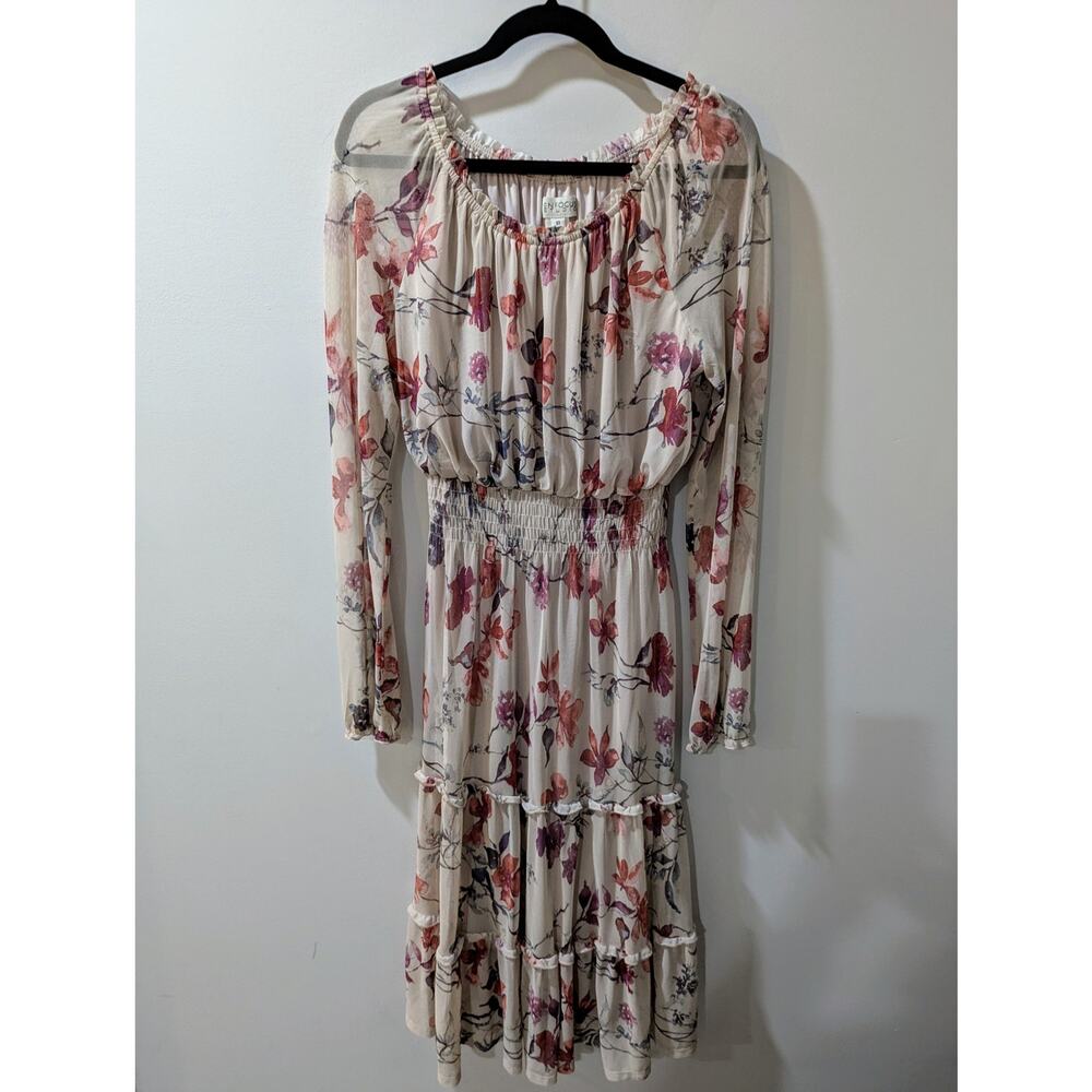 En Focus Studio Floral Mesh Long Sleeve Midi Dress